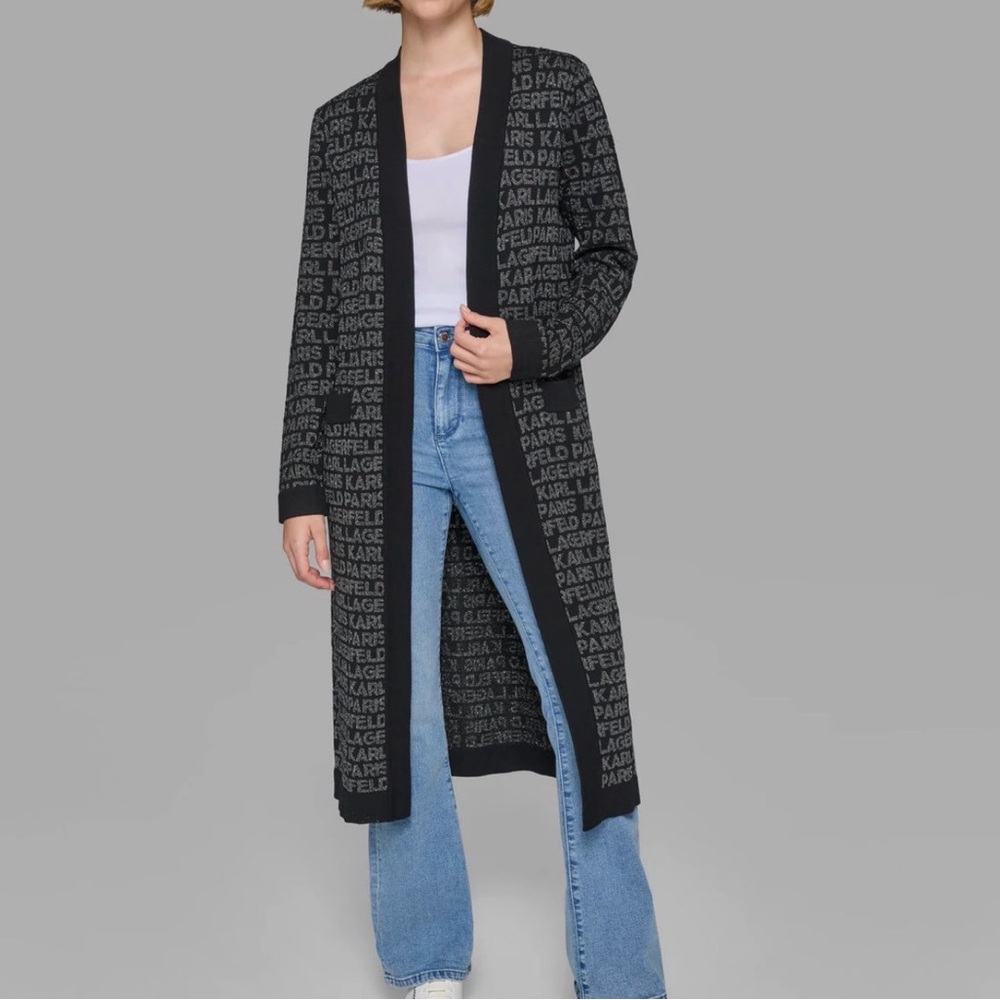 Karl Lagerfeld Black and Silver Logo long Cardigan